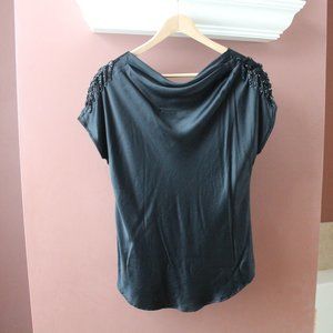 Vintage Black Silk Blouse Bias Cut size 4 Mario Bini Beaded Embellishments